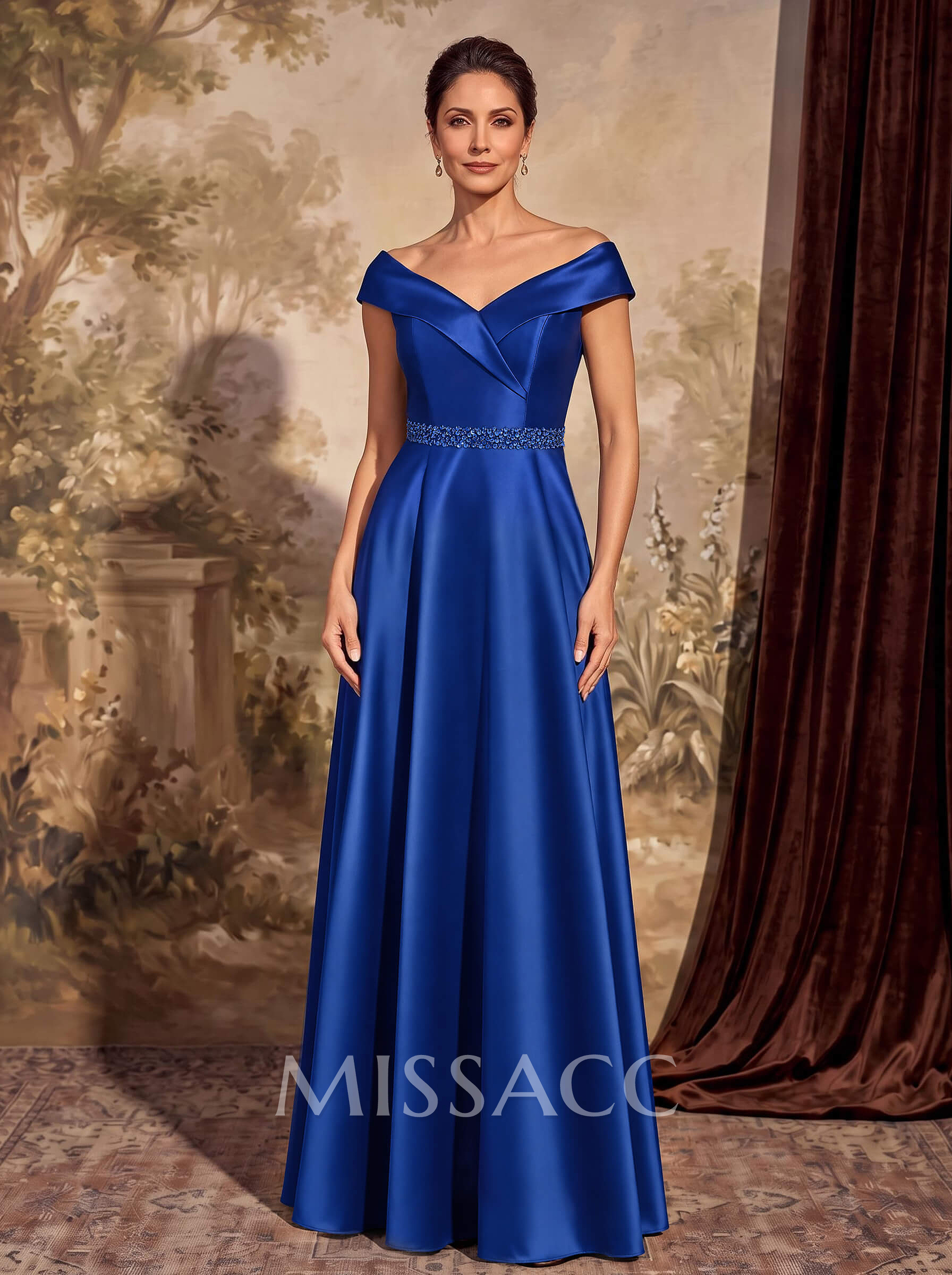 A-Line Off-The-Shoulder Satin Mother Of The Bride Dresses With Pleated