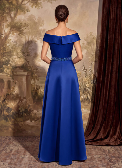 A-Line Off-The-Shoulder Satin Mother Of The Bride Dresses With Pleated