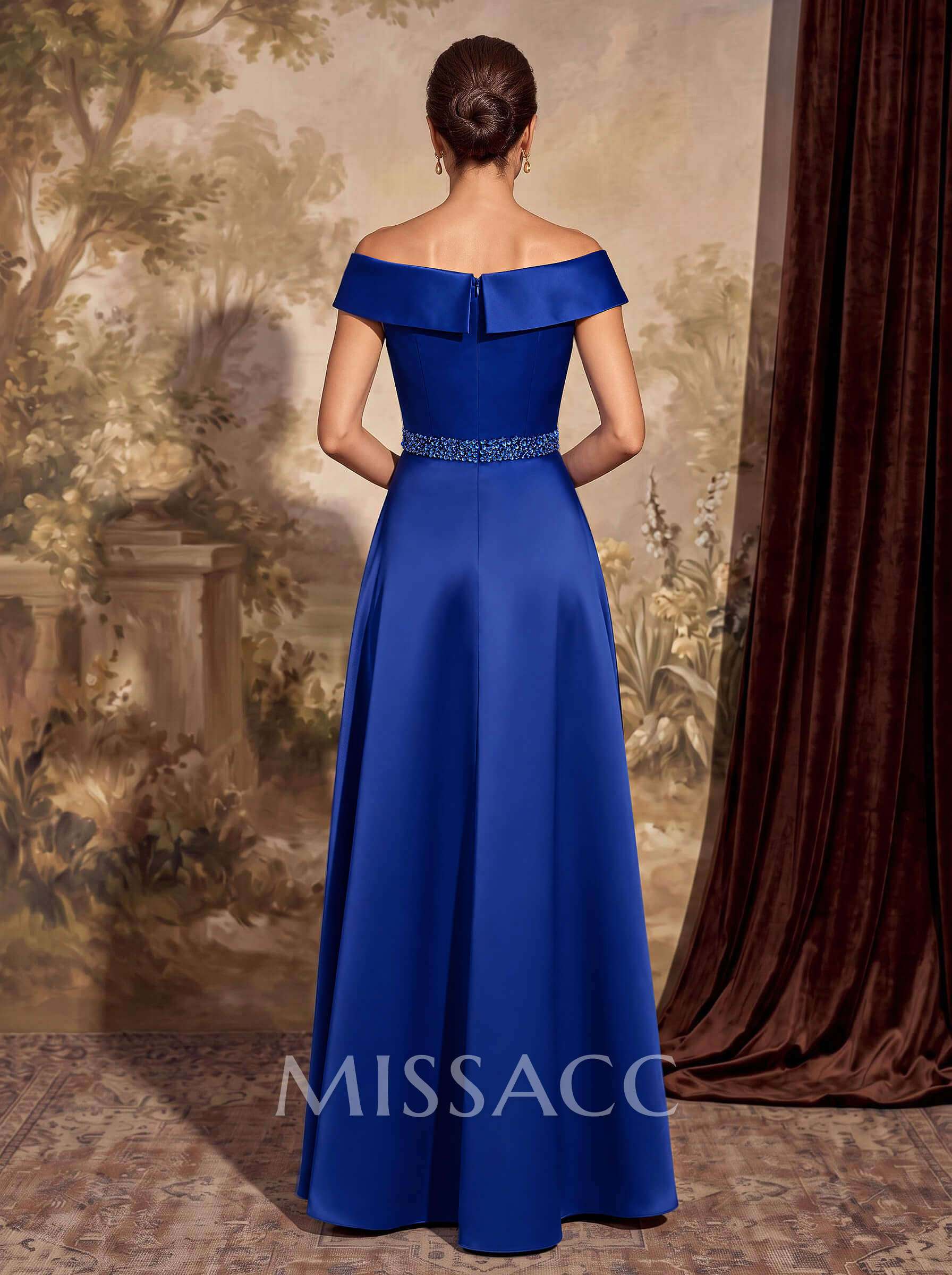A-Line Off-The-Shoulder Satin Mother Of The Bride Dresses With Pleated
