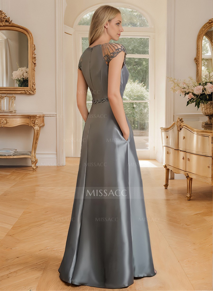 A-Line Satin Mother Of The Bride Dresses With Pockets/Rhinestone
