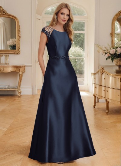 A-Line Satin Mother Of The Bride Dresses With Pockets/Rhinestone