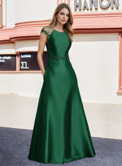 A-Line Satin Mother Of The Bride Dresses With Pockets/Rhinestone