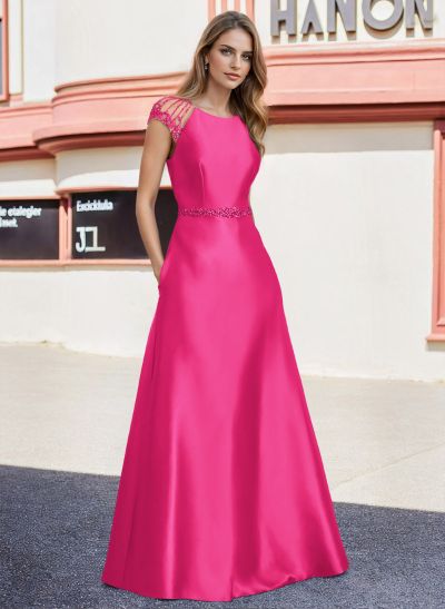 A-Line Satin Mother Of The Bride Dresses With Pockets/Rhinestone