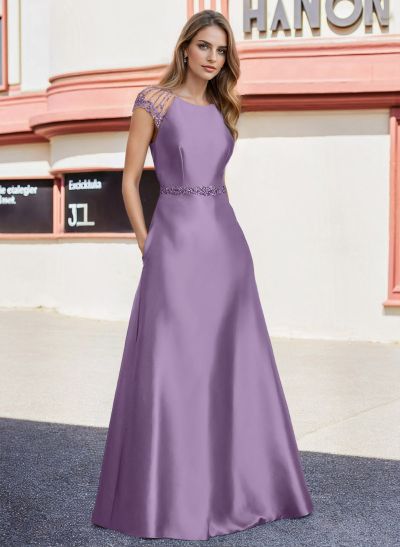 A-Line Satin Mother Of The Bride Dresses With Pockets/Rhinestone