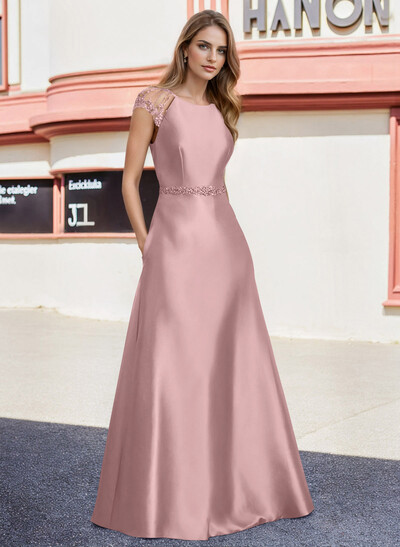 A-Line Satin Mother Of The Bride Dresses With Pockets/Rhinestone
