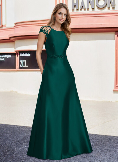 A-Line Satin Mother Of The Bride Dresses With Pockets/Rhinestone