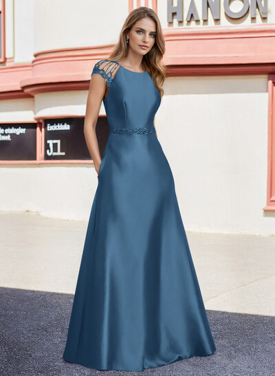 A-Line Satin Mother Of The Bride Dresses With Pockets/Rhinestone