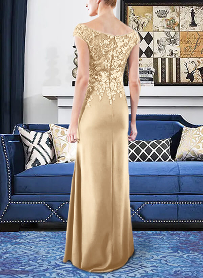 V-Neck Elastic Satin Mother Of The Bride Dresses With Appliques Lace