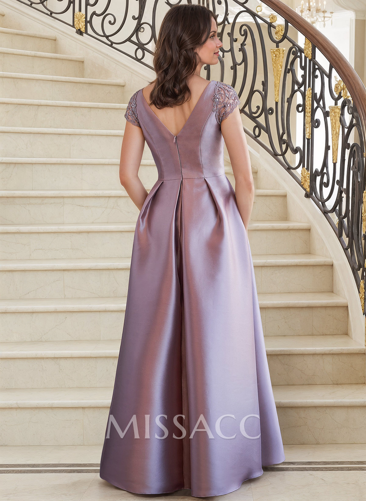 A-Line V-Neck Satin Mother Of The Bride Dresses With Pockets/Pleated A-Line V-Neck Satin Mother Of The Bride Dresses With Pockets/Pleated