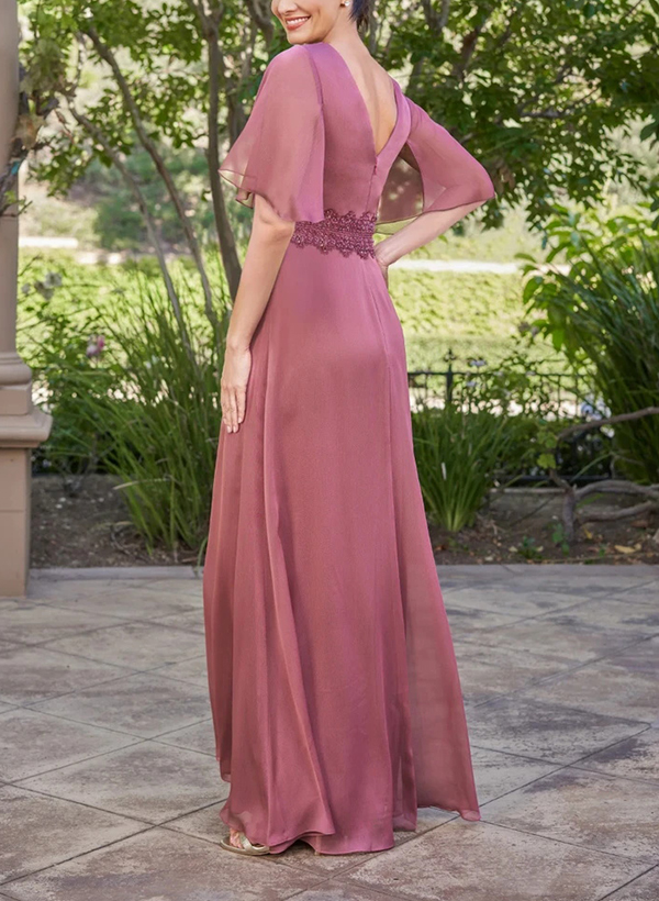 A-Line V-neck Chiffon Mother of the Bride Dresses With Sash