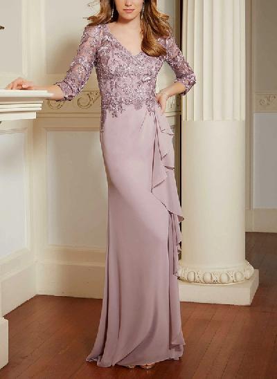 V-neck Chiffon/Lace Mother of the Bride Dresses With Cascading Ruffles