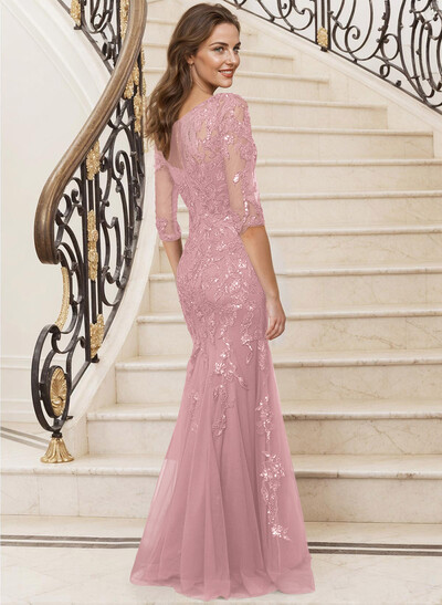 Mermaid V-Neck Lace/Tulle Mother Of The Bride Dresses With Sequins