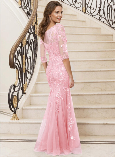 Mermaid V-Neck Lace/Tulle Mother Of The Bride Dresses With Sequins