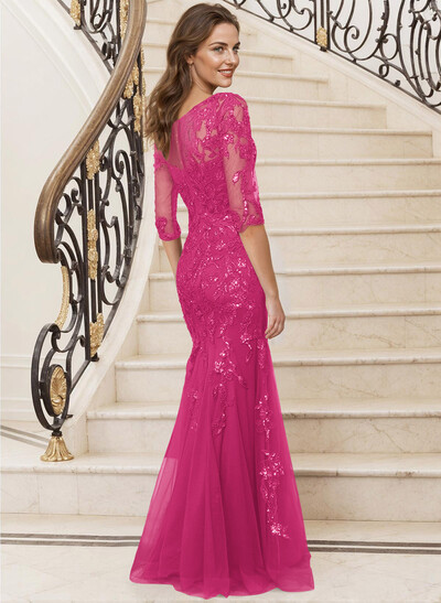Mermaid V-Neck Lace/Tulle Mother Of The Bride Dresses With Sequins