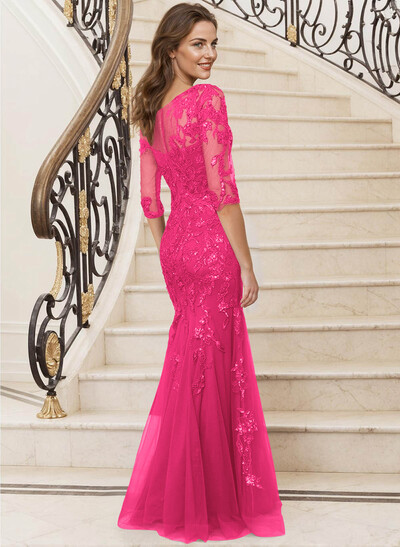 Mermaid V-Neck Lace/Tulle Mother Of The Bride Dresses With Sequins
