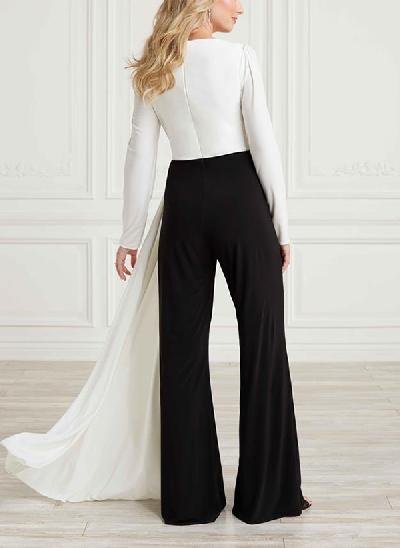 Jumpsuit/Pantsuit V-Neck Long Sleeves Jersey Mother Of The Bride Dresses