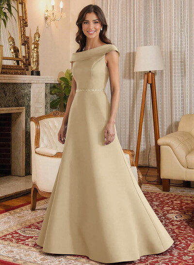 A-Line Scoop Neck Navy Satin Mother Of The Bride Dresses With Sash