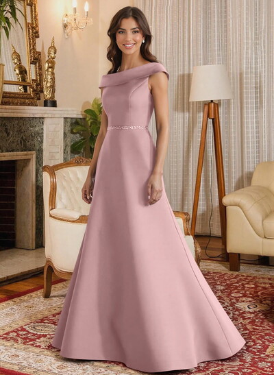 A-Line Scoop Neck Navy Satin Mother Of The Bride Dresses With Sash