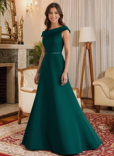 A-Line Scoop Neck Navy Satin Mother Of The Bride Dresses With Sash