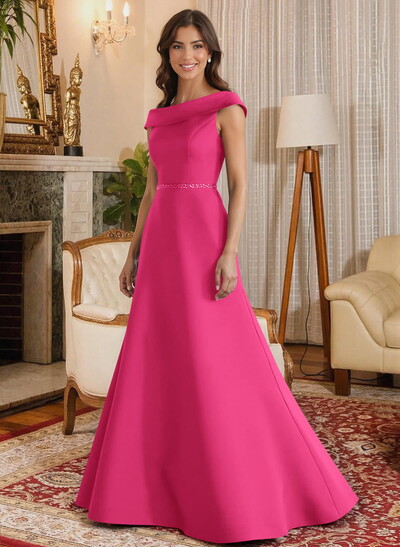 A-Line Scoop Neck Navy Satin Mother Of The Bride Dresses With Sash