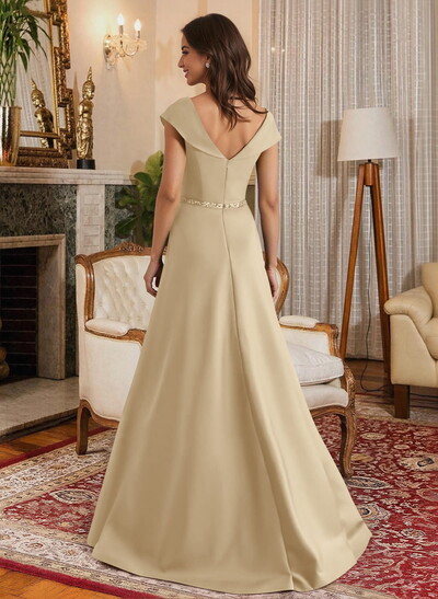 A-Line Scoop Neck Navy Satin Mother Of The Bride Dresses With Sash