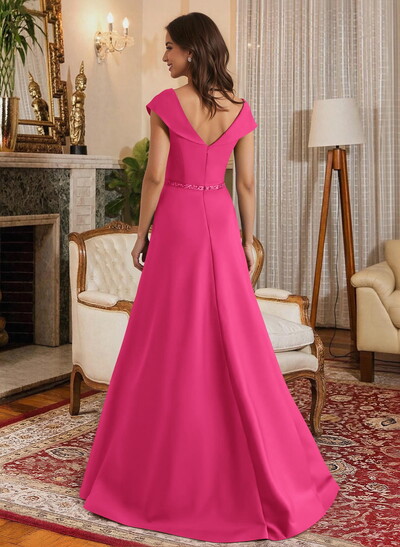 A-Line Scoop Neck Navy Satin Mother Of The Bride Dresses With Sash