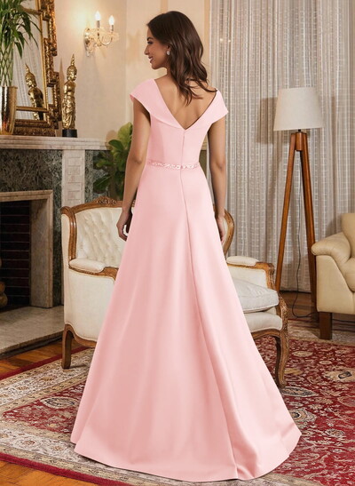 A-Line Scoop Neck Navy Satin Mother Of The Bride Dresses With Sash