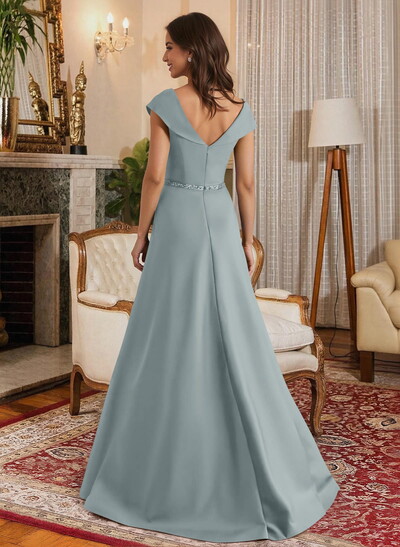 A-Line Scoop Neck Navy Satin Mother Of The Bride Dresses With Sash