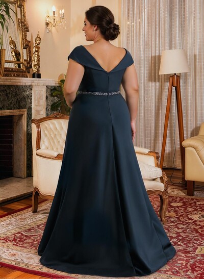 A-Line Scoop Neck Navy Satin Mother Of The Bride Dresses With Sash