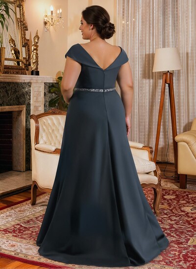 A-Line Scoop Neck Navy Satin Mother Of The Bride Dresses With Sash