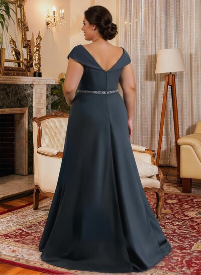 A-Line Scoop Neck Navy Satin Mother Of The Bride Dresses With Sash