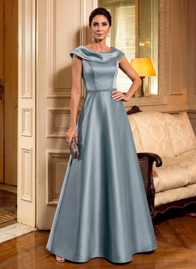 A-Line Scoop Neck Navy Satin Mother Of The Bride Dresses With Sash