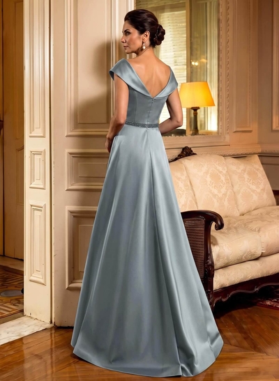 A-Line Scoop Neck Navy Satin Mother Of The Bride Dresses With Sash