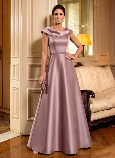 A-Line Scoop Neck Navy Satin Mother Of The Bride Dresses With Sash