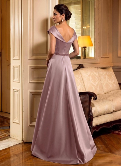 A-Line Scoop Neck Navy Satin Mother Of The Bride Dresses With Sash