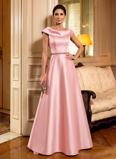 A-Line Scoop Neck Navy Satin Mother Of The Bride Dresses With Sash