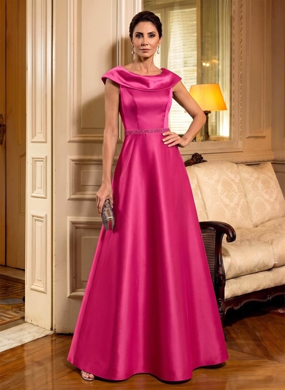 A-Line Scoop Neck Navy Satin Mother Of The Bride Dresses With Sash
