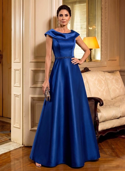 A-Line Scoop Neck Navy Satin Mother Of The Bride Dresses With Sash
