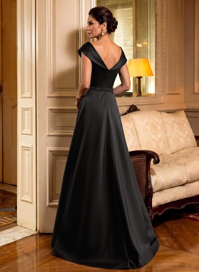 A-Line Scoop Neck Navy Satin Mother Of The Bride Dresses With Sash