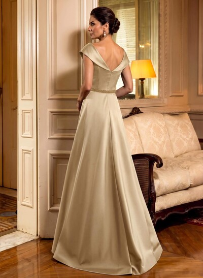 A-Line Scoop Neck Navy Satin Mother Of The Bride Dresses With Sash