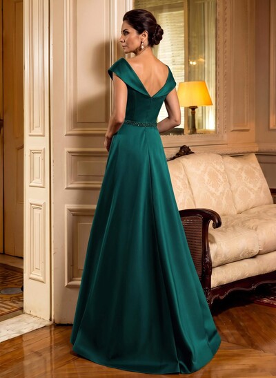 A-Line Scoop Neck Navy Satin Mother Of The Bride Dresses With Sash