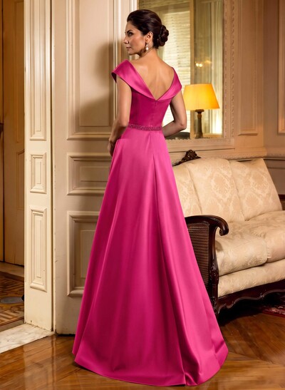 A-Line Scoop Neck Navy Satin Mother Of The Bride Dresses With Sash