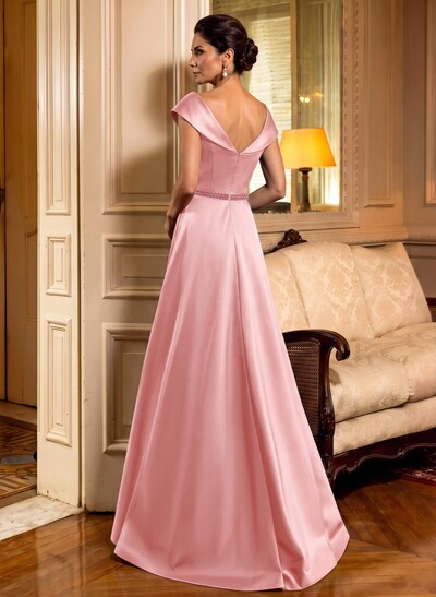 A-Line Scoop Neck Navy Satin Mother Of The Bride Dresses With Sash