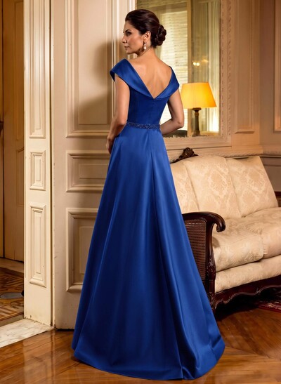 A-Line Scoop Neck Navy Satin Mother Of The Bride Dresses With Sash
