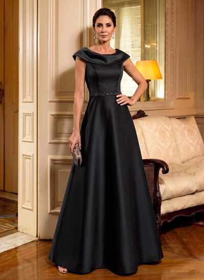 A-Line Scoop Neck Navy Satin Mother Of The Bride Dresses With Sash