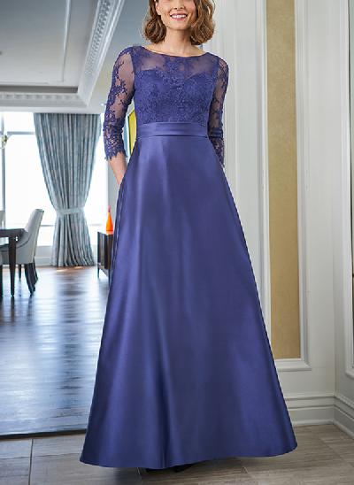 A-Line Illusion Neck Lace/Satin Mother Of The Bride Dresses With Pockets