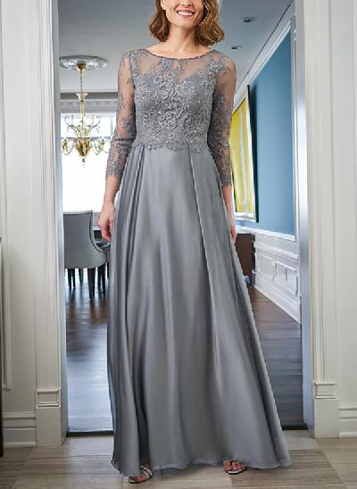 A-Line Illusion Neck Lace/Satin Mother Of The Bride Dresses With Pockets