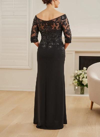 Sheath/Column Lace/Elastic Satin Mother Of The Bride Dresses With Split Front/Sequins