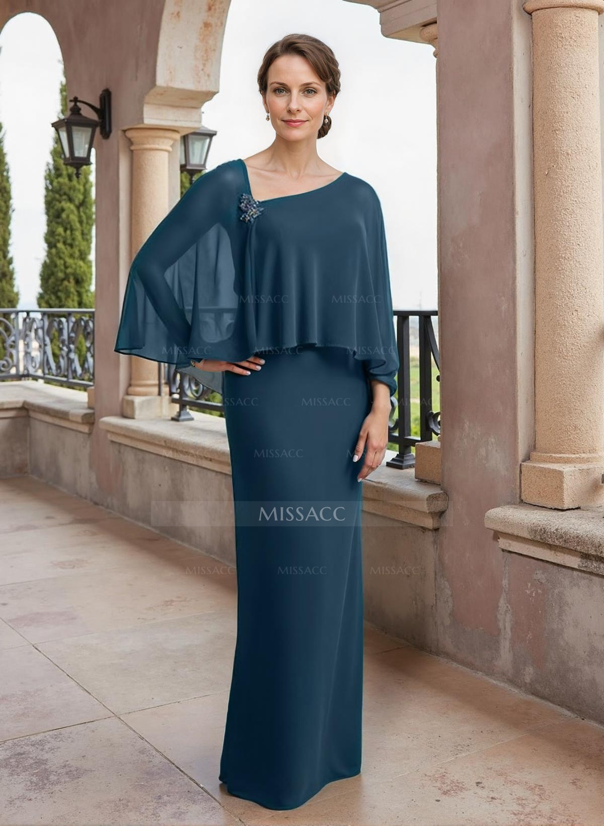 Sheath/Column Chiffon Mother Of The Bride Dresses With Rhinestone