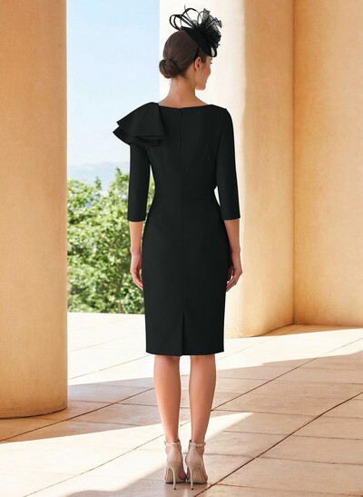 Sheath Scoop Neck 3/4 Sleeves Knee-Length Mother Of The Bride Dresses With Ruffle